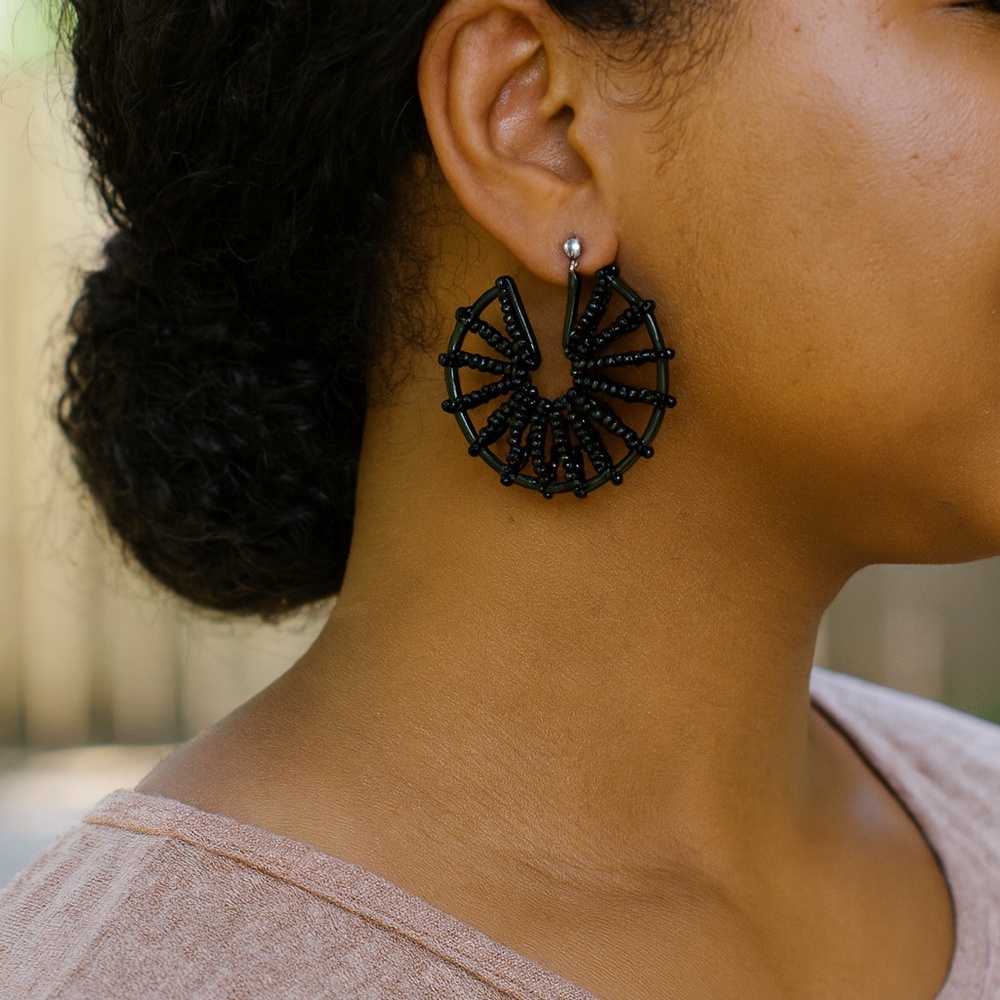 Black Wheel Pierced Earrings 2” diameter New